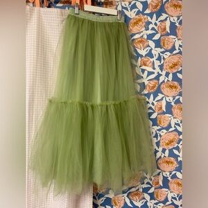 Green midi tulle skirt